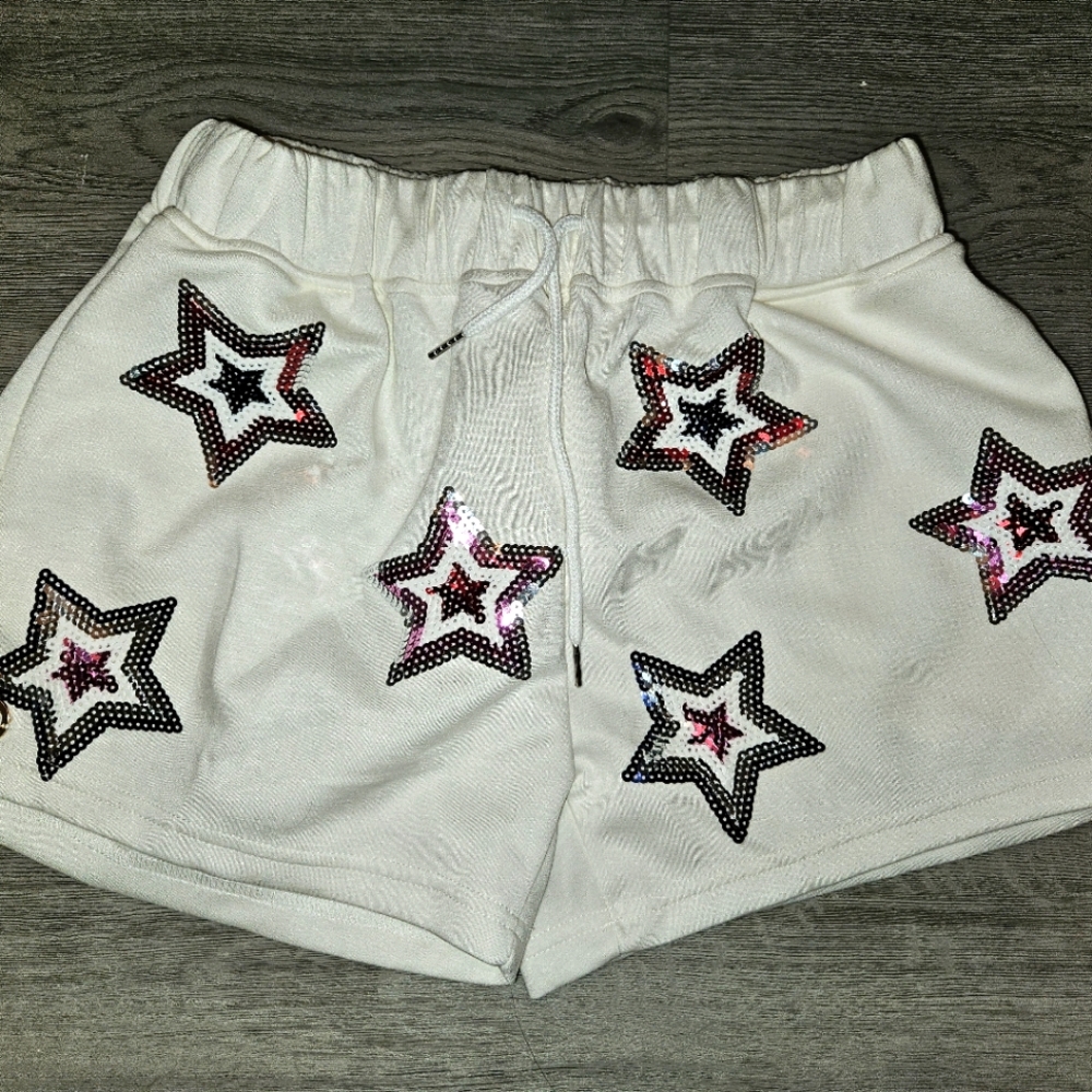 Women's Star Embellished White Shorts